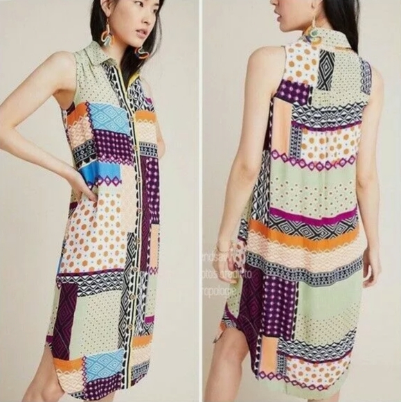 Anthropologie Everyway Patchwork Shirt Dress - Picture 1 of 10